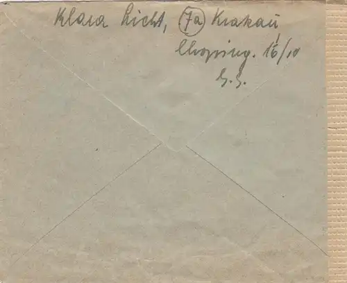 GG Suisse plus tard Lettre Porto intérieur de Cracovie à Lucerne, censure