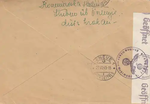 GG Schweiz Einschreiben Przemysl nach Genf, portogerecht, Zensur