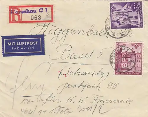 GG Suisse lettre postale de Varsovie à Bâle, censure