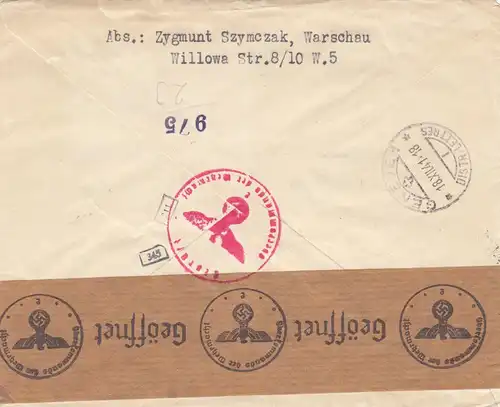 GG Schweiz: Einschreiben Warschau an Rotes Kreuz Genf, Zensur