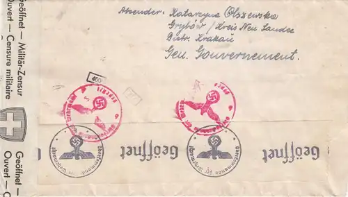 GG Suisse: Internationenpost Cracovie - Heinrichsbad, 2x censure