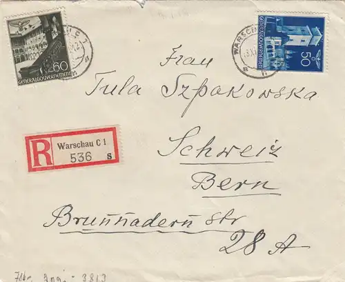 GG Suisse Lettre recommandé Varsovie à Berne, censure