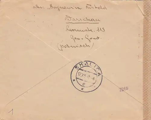 GG Slowakei: Einschreiben Warschau nach Skalica, Zensur