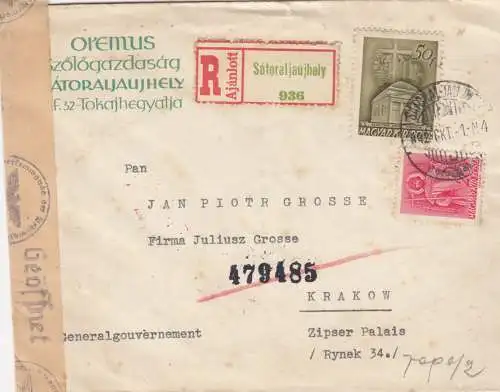 GG Hongrie: lettre recommandée Satoraljaujhely à Cracovie, censure