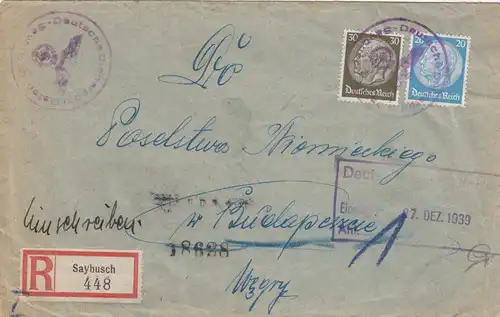 Hongrie 27.12.39, lettre précédente Saybusch, porto spécial, portable, Dt. Ambassade