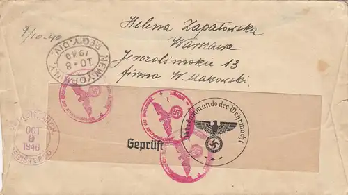 GG USA: Einschreiben Warschau Luftpost nach Detroit, portogerecht bis 20gr !!!