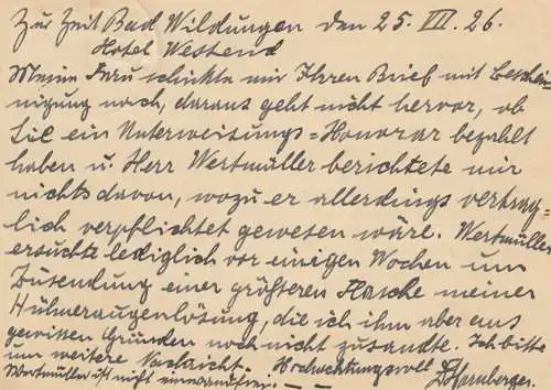 1926: Postkarte Bad Wildungen, Natur-Heil Institut Darmstadt nach Altstätten