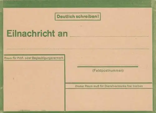 Eilnachricht /Lebenszeichen Postkarte grün, blanko 5431 43 2 D