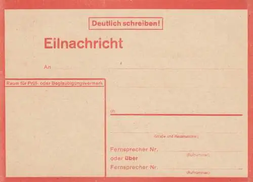 Eilnachricht /Lebenszeichen Postkarte rot, blanko 21400 43 2 D