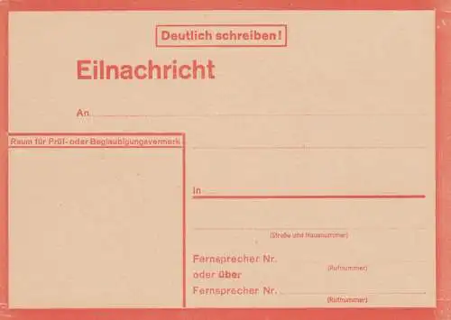 Eilnachricht /Lebenszeichen Postkarte rot, blanko 5431 43 2 D
