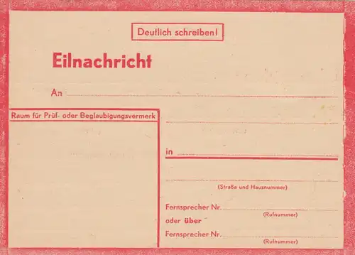 Eilnachricht /Lebenszeichen Postkarte rot, blanko StdW. 4305 43