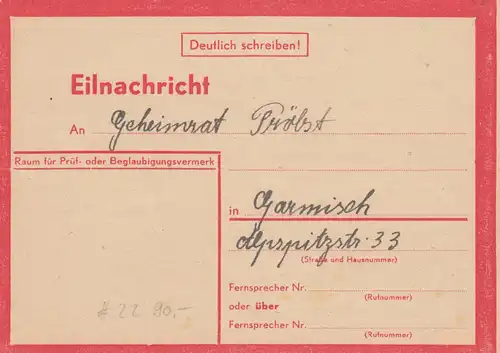 Carte postale de Munich vers Garmisch, 12.7.44