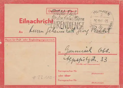 Carte postale de Munich vers Garmisch 5.11.44