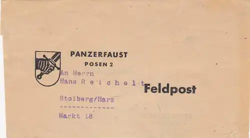 Zeitungsdrucksache Streifband Panzerfaust Posen nach Stolberg/Harz