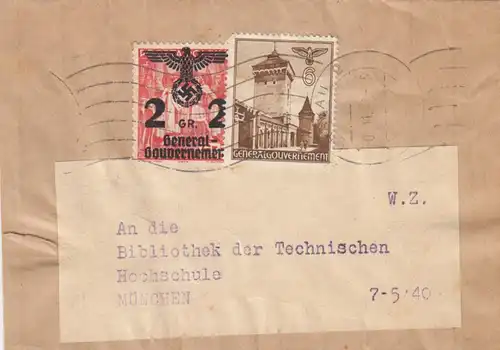 GG Zeitungsdrucksache Streifband Krakauer Zeitung an Bibliothek der TH München