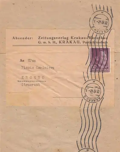 GG schwere Zeitungsdrucksache Vorderseite Streifband Krakau an Steueramt Krosno
