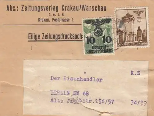 GG Zeitungsdrucksache Streifband Krakau nach Berlin, Riss