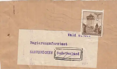 GG Zeitungsstreifband, Drucksache Regierungsforstamt Saarbrücken - Sudetenland