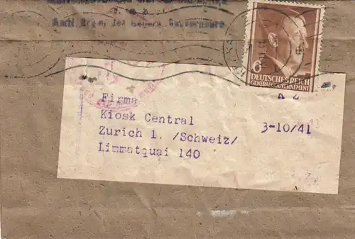 GG Zeitungsstreifband Kiosk Central, Zürich, Drucksache, Zensur - Schweiz