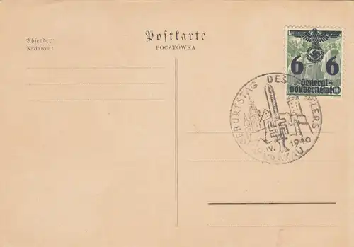 GG Formular: Postkarte dt. poln Karte, seltene frühe Karte mit SSt. 1940, blanko