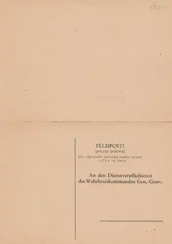GG Formular: Dt. poln. Feldpostkarte blanko, SELTEN