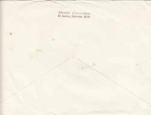 Block, contre-résistant 1965, courrier recommandé Aachen vers Bad Cannstatt