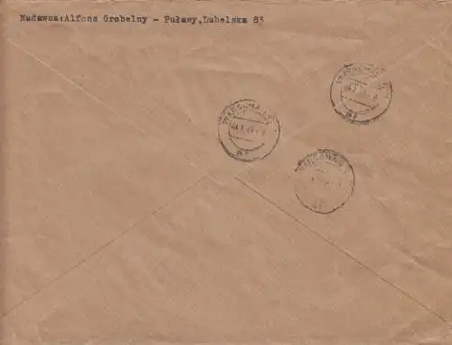 GG Einschreiben Pulawy nach Warschau, Porto 108, seltene MiF mit Zuschlagsmarken