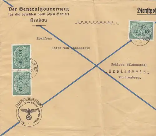 GG Dienst Drucksache  100-250g, portogerecht, seltene MeF, Krakau-Crailsheim