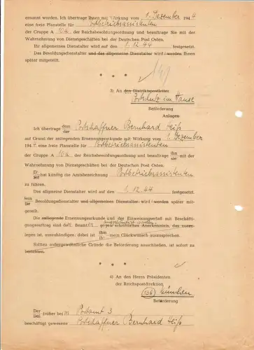 Formulaire GG: e.a. Documents Transport Agent de protection postale, 29.12.44, très tard