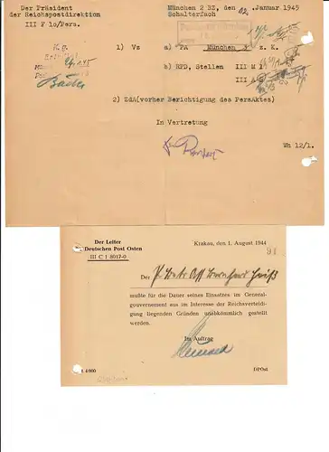 Formulaire GG: e.a. Documents Transport Agent de protection postale, 29.12.44, très tard