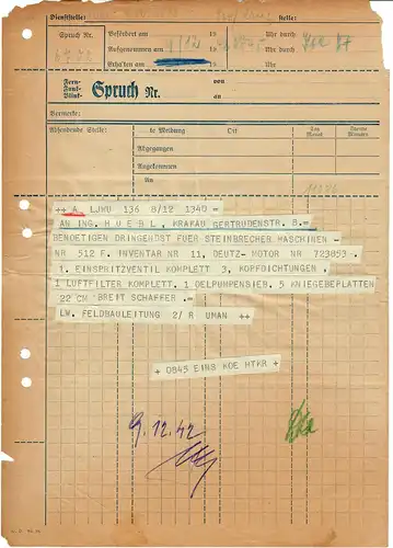 Formulaire GG: Télégramme de l'armée de L'air Gestion de la poste de terrain FORMULAIRE SELTEN