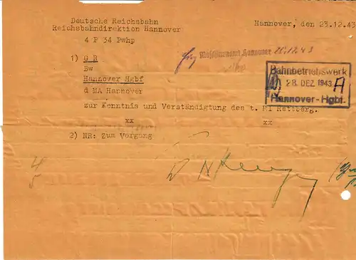 GG Formular: Bahndiensttelegramm: Warschau - Hannover, seltenes Formular 1943