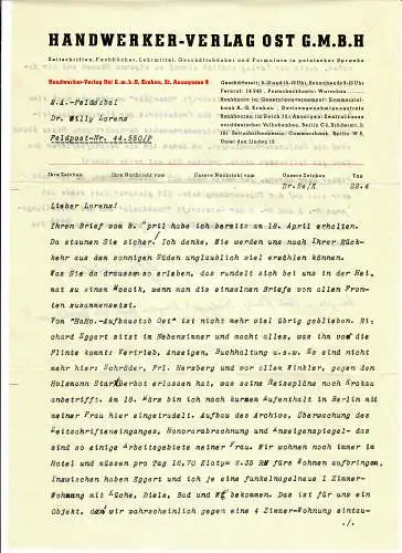 GG: Lettre édition artisans, Contenu: Structure et archives Horaires, Cracovie 1942