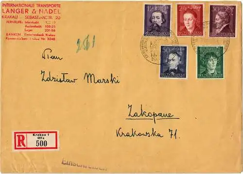GG: Satzbrief auf Einschreiben Krakau mit Sonderstempel nach Zakopane