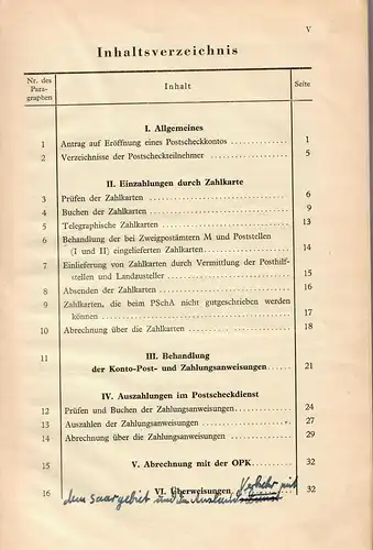 Allgemeine Dienstanweisung ADA, Abschnit V, 4, Postscheckdienst 1951-1957