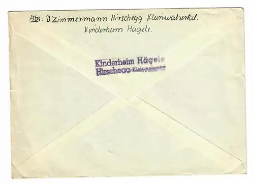 Brief aus Hirschegg/Kleinwasertal, Kinderheim Hägele nach Hörstmar-Sondertarif