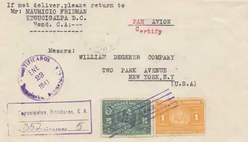 Honduras: 1941: registered Tegucigalpa to New York