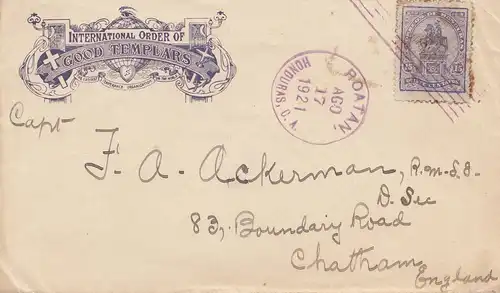 Honduras: 1921: letter Roatan to Chatham/Angleterre