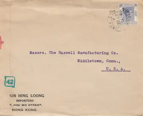 Hong Kong: 1940: letter to Middletown, Conn, censor