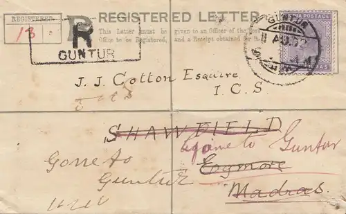 India: 1902 registered Guntur to Madras and back