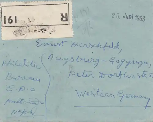 Nepal: 1963: Registered Nepal Thmandu to Augsburg 