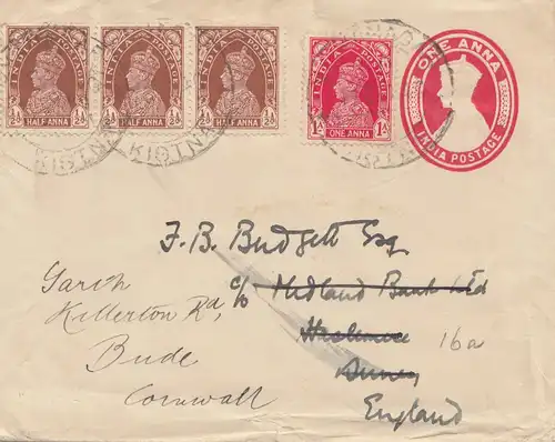 India 1941: letter to Cornouailles/Angleterre