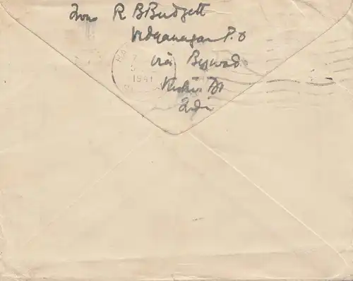 India 1941: letter to Cornwall/England