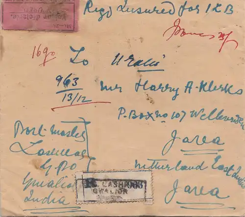 India 1928: registered Value Cashkar to Java