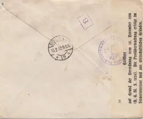 India 1922 regist. Bombay-Berlin, opened Reichsfinanzverwaltung, Postüberwachung