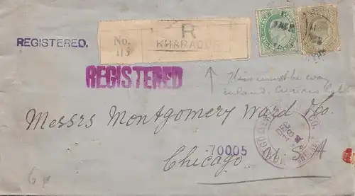 India 1911: Registered Kharadur to Chicago/USA