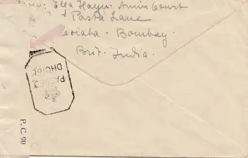 India 1943: Bobmay to Geneva/Red Cross, censor