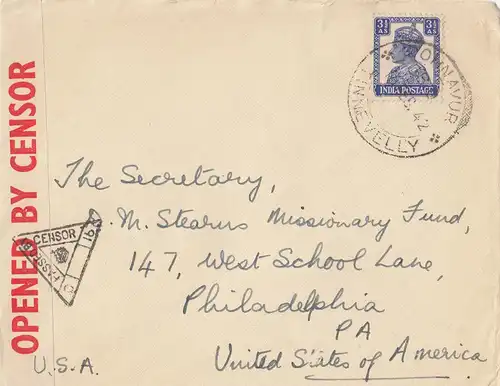India: 1942: letter Ohnavur to Philadephia, cessor