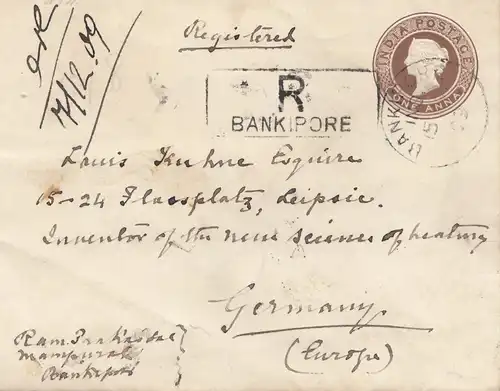 India 1909: Registered Bankipore to Leipzig