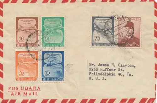 Indonesia: 1958: air mail Medan/Sumatra to Philadelphia
